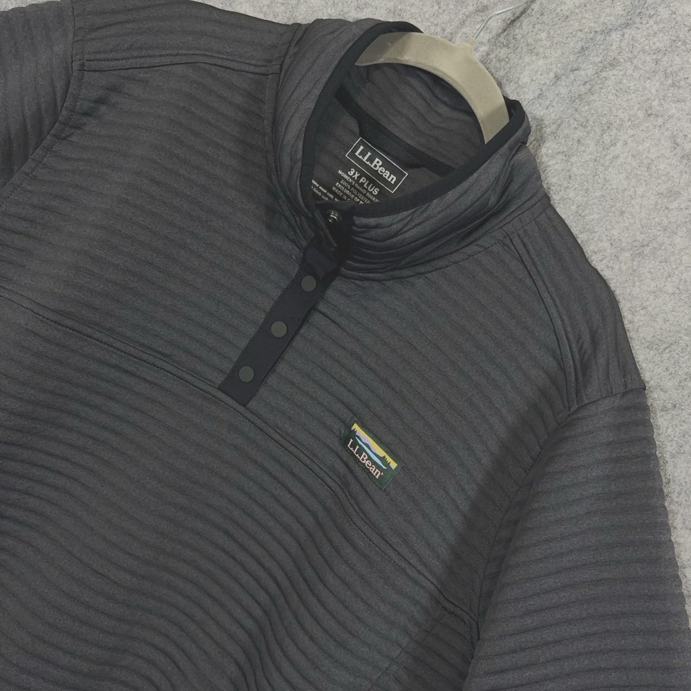 LL Bean Airlight Knit Pullover Jacket Womens 3X + Gray Quilted Pocket